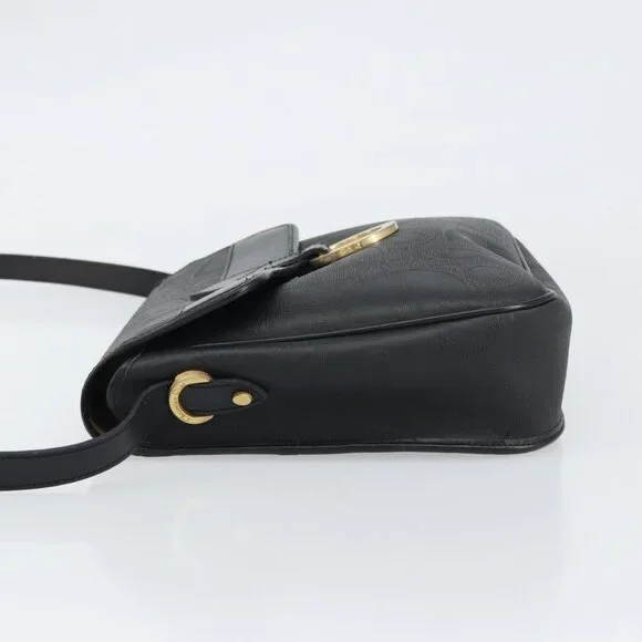 Authentic Christian Dior Trotter Canvas Shoulder Bag PVC Black Gold
